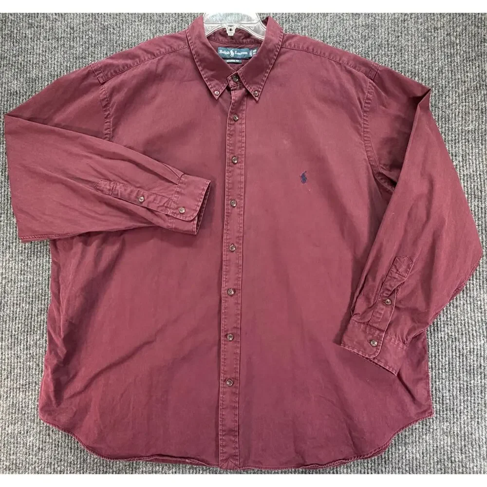 Polo Ralph Lauren Classic Fit Shirt Mens 3XB Maroon Button Up Big Tall Cotton